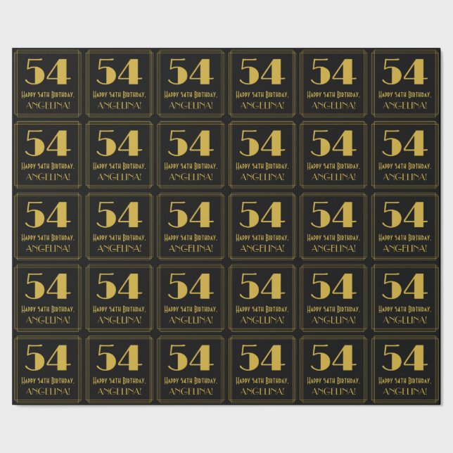 54th Birthday ~ Art Deco Inspired Look "54", Name Wrapping Paper (Seam)