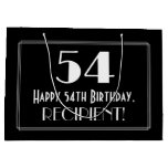 [ Thumbnail: 54th Birthday: Art Deco Inspired Style "54", Name Gift Bag ]