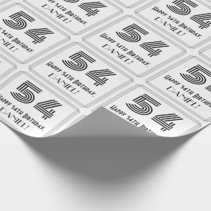 54th Birthday: Art Deco Inspired Style "54" + Name Wrapping Paper