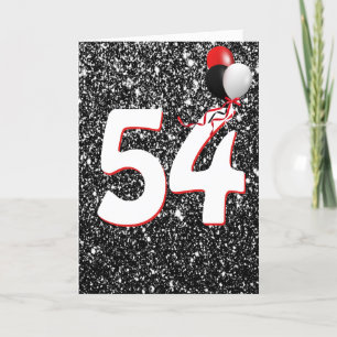 54th Birthday Balloons on Black Glitter Card
