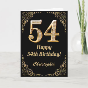 54th Birthday Black and Gold Glitter Frame Card