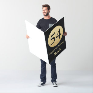 54th Birthday Black Gold Glitter Extra Large Jumbo Card