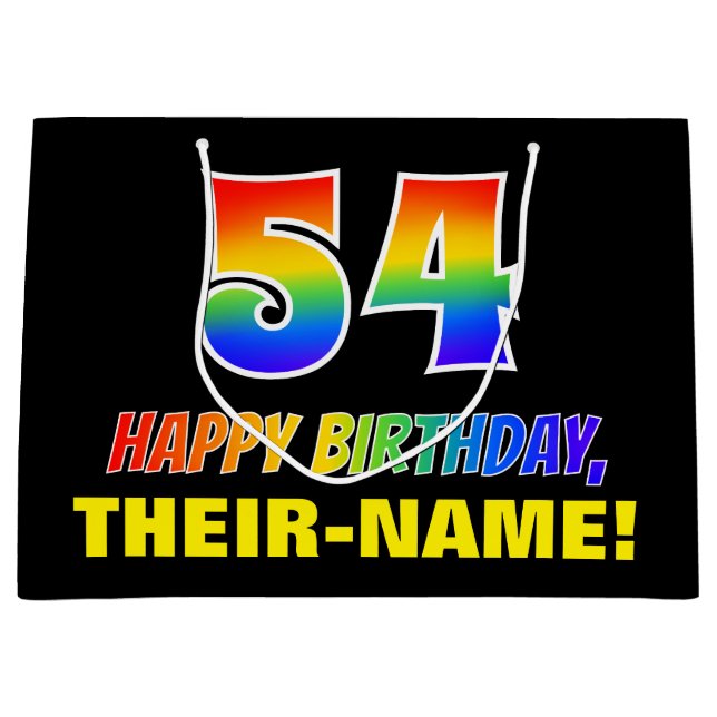 54th Birthday: Bold, Fun, Simple, Rainbow 54 Large Gift Bag (Front)