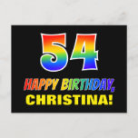 [ Thumbnail: 54th Birthday: Bold, Fun, Simple, Rainbow 54 Postcard ]