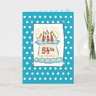 54th Birthday Cake on Blue Teal with Dots Card