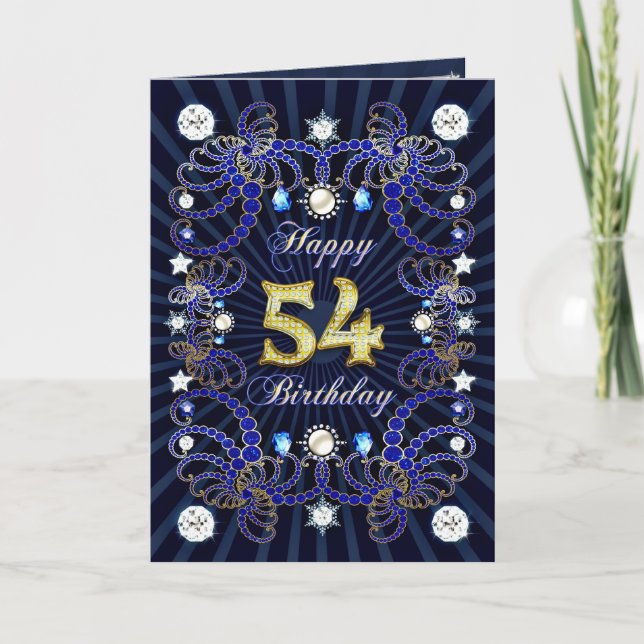54th birthday card with masses of jewels (Front)