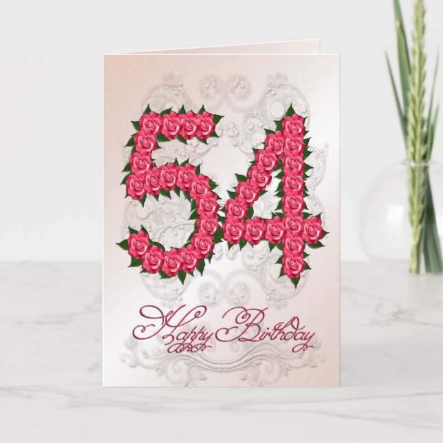 54th birthday card with roses and leaves (Front)