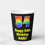 [ Thumbnail: 54th Birthday: Colorful, Fun, Exciting, Rainbow 54 Paper Cups ]