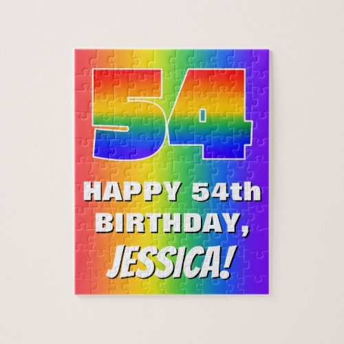 54th Birthday Colorful Fun Rainbow Pattern  54 Jigsaw Puzzle
