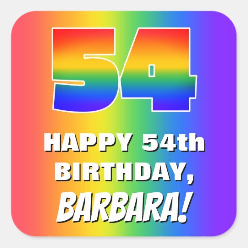 54th Birthday Colorful Fun Rainbow Pattern  54 Square Sticker