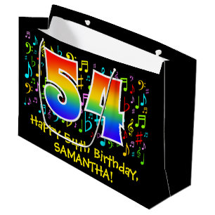 54th Birthday - Colorful Music Symbols, Rainbow 54 Large Gift Bag
