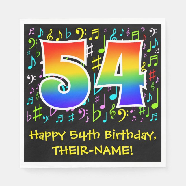 54th Birthday - Colorful Music Symbols, Rainbow 54 Napkins (Front)