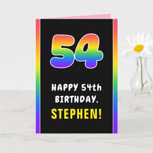 54th Birthday Colorful Rainbow  54 Custom Name Card