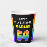 [ Thumbnail: 54th Birthday: Colorful Rainbow # 54, Custom Name Paper Cups ]