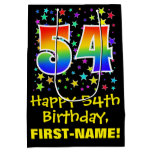 [ Thumbnail: 54th Birthday: Colorful Stars Pattern & Rainbow 54 Gift Bag ]