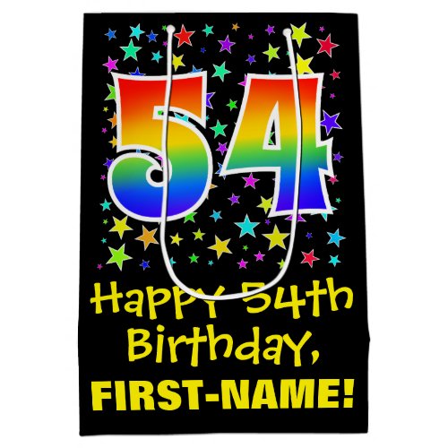 54th Birthday Colorful Stars Pattern  Rainbow 54 Medium Gift Bag