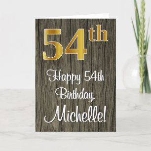 54th Birthday: Elegant Faux Gold Look #, Faux Wood Card