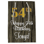 [ Thumbnail: 54th Birthday: Elegant Faux Gold Look #, Faux Wood Gift Bag ]