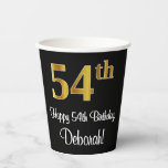 [ Thumbnail: 54th Birthday - Elegant Luxurious Faux Gold Look # Paper Cups ]