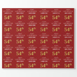 [ Thumbnail: 54th Birthday: Elegant, Red, Faux Gold Look Wrapping Paper ]