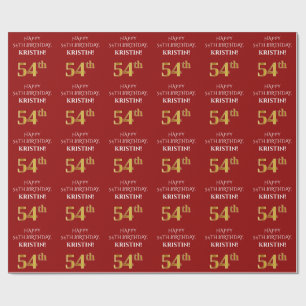 54th Birthday: Elegant, Red, Faux Gold Look Wrapping Paper