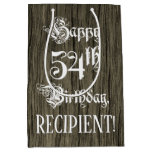 [ Thumbnail: 54th Birthday: Fancy, Faux Wood Look + Custom Name Gift Bag ]