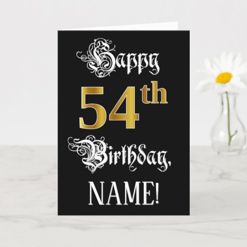 54th Birthday  Fancy Script Faux Gold Look Name Card