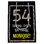 [ Thumbnail: 54th Birthday: Floral Flowers Number, Custom Name Gift Bag ]