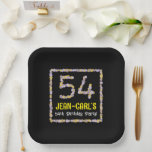 [ Thumbnail: 54th Birthday: Floral Flowers Number, Custom Name Paper Plates ]