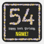[ Thumbnail: 54th Birthday: Floral Flowers Number, Custom Name Sticker ]
