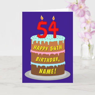 54th Birthday: Fun Cake and Candles + Custom Name Card