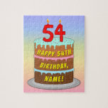 [ Thumbnail: 54th Birthday: Fun Cake and Candles + Custom Name Jigsaw Puzzle ]
