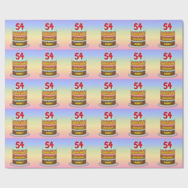 54th Birthday: Fun Cake and Candles + Custom Name Wrapping Paper (Flat)