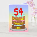[ Thumbnail: 54th Birthday — Fun Cake & Candles, W/ Custom Name Card ]