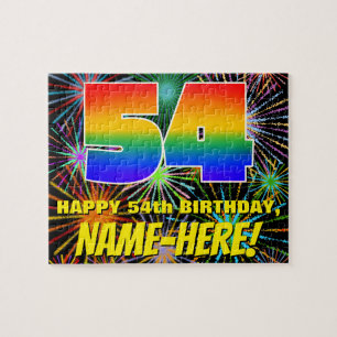 54th Birthday: Fun, Colorful Celebratory Fireworks Jigsaw Puzzle