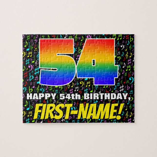 54th Birthday — Fun, Colorful Music Symbols & “54” Jigsaw Puzzle (Horizontal)