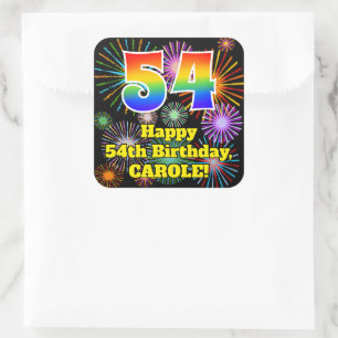 54th Birthday: Fun Fireworks Look, Rainbow # 54 Square Sticker