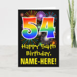 [ Thumbnail: 54th Birthday: Fun Fireworks Pattern + Rainbow 54 Card ]