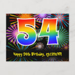 [ Thumbnail: 54th Birthday – Fun Fireworks Pattern + Rainbow 54 Postcard ]