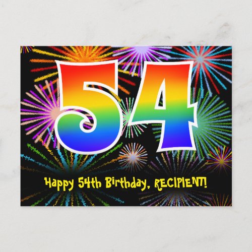 54th Birthday  Fun Fireworks Pattern  Rainbow 54 Postcard