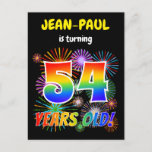 [ Thumbnail: 54th Birthday - Fun Fireworks, Rainbow Look "54" Postcard ]