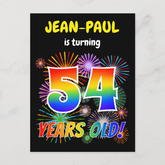 54th Birthday - Fun Fireworks, Rainbow Look "54" Postcard (Front)