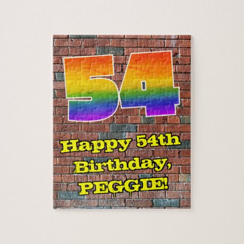 54th Birthday Fun Graffiti_Inspired Rainbow 54 Jigsaw Puzzle