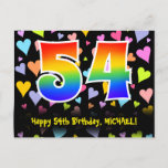 [ Thumbnail: 54th Birthday: Fun Hearts Pattern, Rainbow 54 Postcard ]