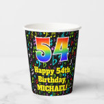 [ Thumbnail: 54th Birthday: Fun Music Notes Pattern, Rainbow 54 Paper Cups ]