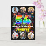 [ Thumbnail: 54th Birthday: Fun Rainbow #, Custom Name & Photos Card ]