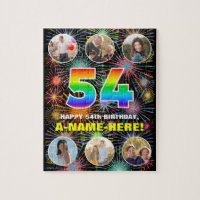 54th Birthday: Fun Rainbow #, Custom Name + Photos