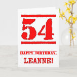 [ Thumbnail: 54th Birthday: Fun, Red Rubber Stamp Inspired Look Card ]