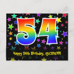 [ Thumbnail: 54th Birthday: Fun Stars Pattern, Rainbow 54, Name Postcard ]