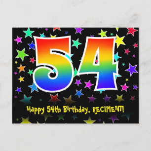54th Birthday: Fun Stars Pattern, Rainbow 54, Name Postcard